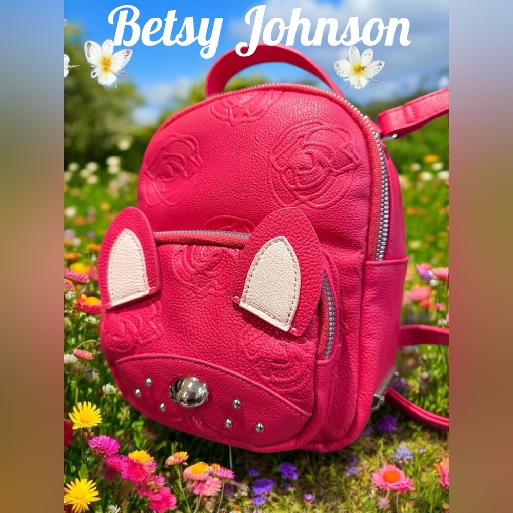 Betsey Johnson Hot Pink Mini Dog Floral Interior Backpack approx 9”x 6.5”x 3.5”